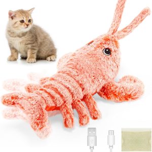 ZONJIE Flopping Lobster Toy for Cats & Small Dogs, Soft Cat Interactive Chew & Kicker Toy, Motion Activated Moving Cat Toy with 2 Catnip Packets, USB-Chargeable, Washable, Low-Noise Cat Nip Toy Gift