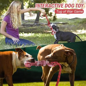 petizer Dog Toys for Aggressive Chewers, Squeaky Dog Chew Toy with Rope, Interactive Tug of War Toy, Almost Indestructible Nylon Bone, Real Beef Flavor, for Medium or Large Dogs