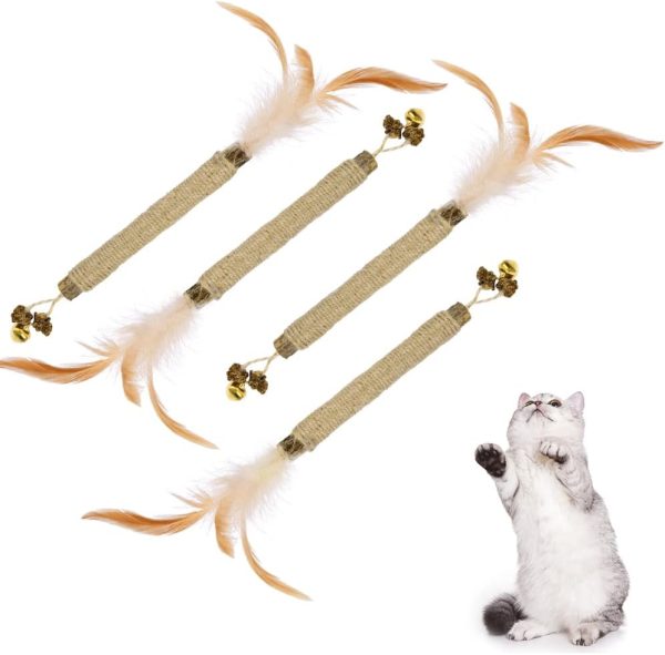 vsshe Cat Chew Toys, 4pcs Natural Catnip Sticks Matatabi Cat Toys, Cat Teeth Nip Cleaning Chew Catnip Toys Kitten Teething Sticks for Indoor Cats Kittens Teeth Cleaning and Stress Release