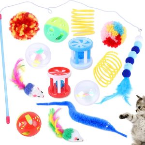 14 Pcs Cat Toys for Indoor Cats Adults Kitten Toy Interactive Cat Feather Teaser Wand Mouse Spring Toy