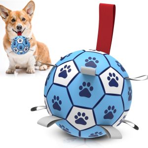 HETOO Dog Football with Straps,Interactive Dog Toys for Tug of War, Puppy Birthday Gifts, Dog Water Toy, Durable Dog Balls for Small & Medium Breeds Play Outdoor Indoor-Light Blue（6 Inch）