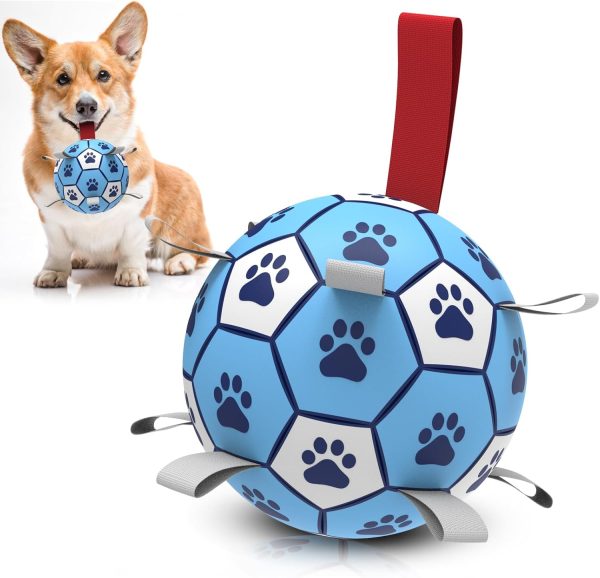 HETOO Dog Football with Straps,Interactive Dog Toys for Tug of War, Puppy Birthday Gifts, Dog Water Toy, Durable Dog Balls for Small & Medium Breeds Play Outdoor Indoor-Light Blue（6 Inch）