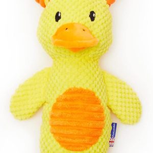 Duck Dog Toy Dual Tug-Bright Yellow-Great for Interactive Play for dogs or puppy-Multiple textures including rope, Squeaky