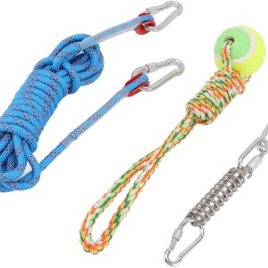 Qcwwy Spring Pole Dog Rope Toys, Interactive Hanging Bungee Dog Toys for Medium Large Dogs 16.4ft, Outdoor Hanging Exercise Rope Pull Tug of War Toy Muscle Builder