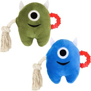 SCHITEC Squeaky Plush Dog Toys, [2 Pack] Stuffed Squeak Rope Tug of War Toy for Small Medium Dogs, Interactive Play Puppy Chew Toy