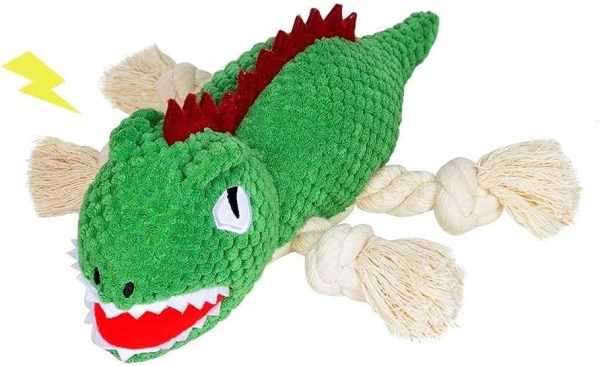 Plush Dog Toys Interactive Squeaky Dog Toys with Crinkle Paper Sturdy Dog Chew Toys Tug of War Stuffed Dog Toy with Rope Legs for Puppy Small Medium Large Breed - Reducing Boredom Anxiety (dinosaurs)