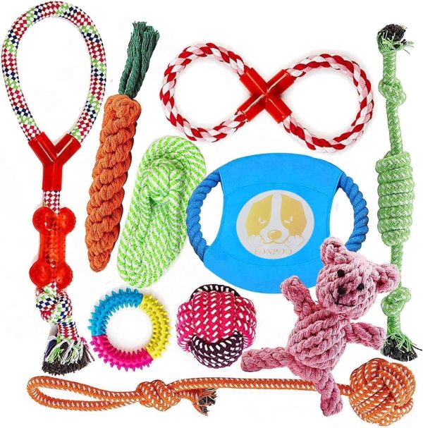 FONPOO Dog Toys Avoiding Dogs Boredom Anxiety Puppy Toys for Small&Medium Dog Rope Toy Birthday Gift Sets (Blue, Set of 10)