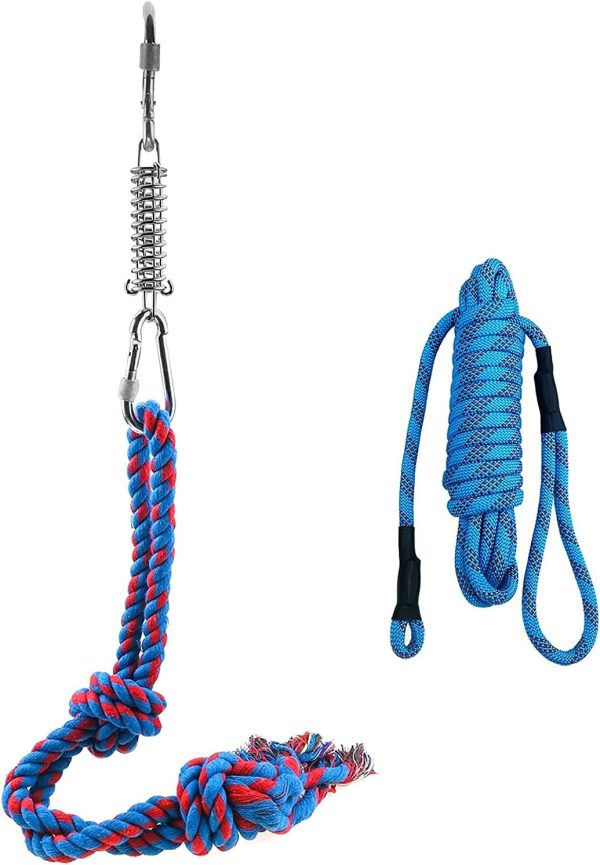 Spring Pole Dog Rope Toys, Interactive Dog Tug Toy with Dog Rope Toys and a Big Spring Pole Kit, for Small to Large Dogs, for Tug of War, Bite Training,Outdoor Hanging Exercise (blue)