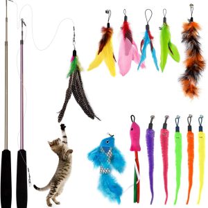 Bojafa Cat Toys For Indoor Cats Adult: Interactive Kitten Cat Feather Wand Toys 15Pcs Cat Teaser Toys