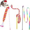 NEKOSUKI Cat Wand Rainbow Toy, 3 Styles Funny Interactive Cat Toys, Cuddly Stuffed Snake Cat Toy on Stick with Bell, Colorful Sounding Toys, Rainbow Ribbon Wand for Kittens Training