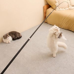 KKPLZZ 1.8m Cat Wand Toy Extra Long Telescopic Cat Fishing Pole Interactive Toy with Line for Indoor Cats Chase and Exercise