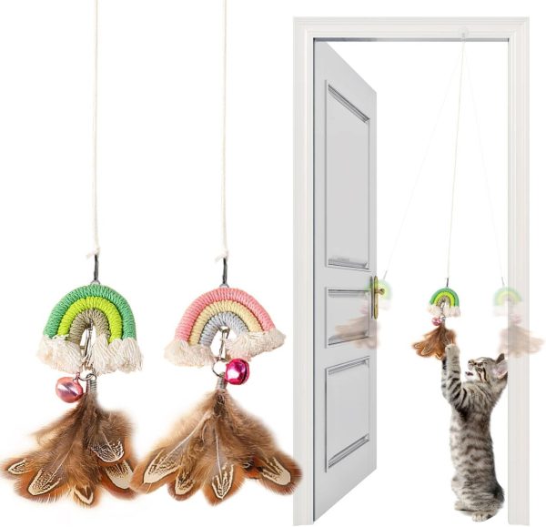 YUDANSI Cat Feather Toy-Interactive Toy with Retractable Hanging Bands, Replacer for Cat Wand for Indoor Cats Playing Chasing