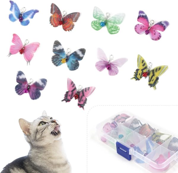 SONGWAY Cat Butterfly Toys Replacement - 10 Pcs Butterfly Cat Toys Refills, Cat Wand Attachments, Cat Teaser Toys with Bell for Indoor Cat Kitten