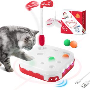 Migipaws Cat Toy,Automatic Interactive Kitten Toys Pack,Rolling Ball,Cat Feather Wand,Cardboard Box Cat Toy,Rechargeable, 5 In 1 Cat Toys for Indoor Cats