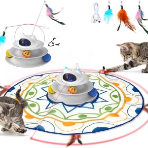 IOKHEIRA Cat Toys for Interactive and Indoor, Cat Puzzle Toys and Ball Cat Toy Feather Wand, 4-In-1 Cat Adult Toy with 9 Attachments, 4 Ways to Play Cat Games