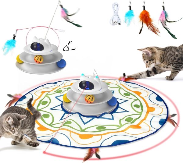 IOKHEIRA Cat Toys for Interactive and Indoor, Cat Puzzle Toys and Ball Cat Toy Feather Wand, 4-In-1 Cat Adult Toy with 9 Attachments, 4 Ways to Play Cat Games