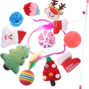 COLLBATH 1 Set Christmas Stocking Cat Toy Set Multifunctional Cat Wand Toy Christmas Cat Accessories Cat Wand Toys for Indoor Cats Interactive Cat Teaser Wand Christmas Plastic