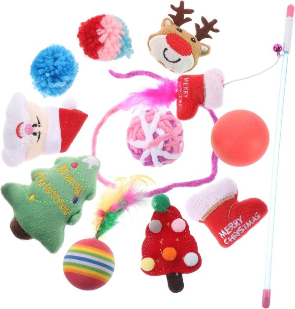 COLLBATH 1 Set Christmas Stocking Cat Toy Set Multifunctional Cat Wand Toy Christmas Cat Accessories Cat Wand Toys for Indoor Cats Interactive Cat Teaser Wand Christmas Plastic