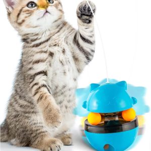 Tumbler Cat Teaser Toys, Interactive Cat Toy Kitten Toys for Indoor Cats Puzzle Snack Feeder With Double Interactive Balls And Detachable Teasing Wand for Indoor Cats New Year Gift for Cat