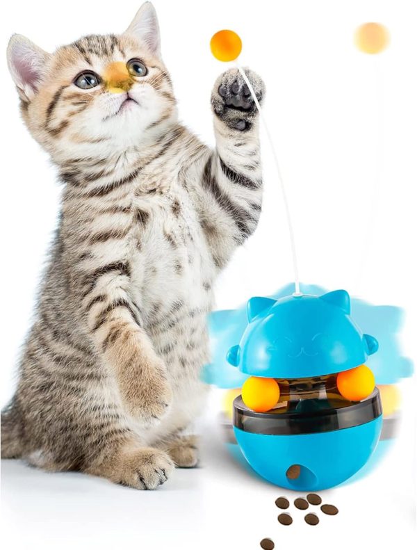 Tumbler Cat Teaser Toys, Interactive Cat Toy Kitten Toys for Indoor Cats Puzzle Snack Feeder With Double Interactive Balls And Detachable Teasing Wand for Indoor Cats New Year Gift for Cat