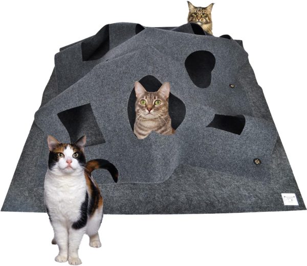 Moyubath Cat Play Mat,Collapsible Cat Activity Play Pad,Fun Interactive Pet Rug Training Scratching Grooming Bed