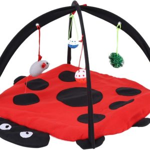 Cat Play Mat, Foldable Cat Activity Center with Hanging Toy Balls Mouse Multifunctional Pet Tent Bed for Cats Kitten Exercise Napping