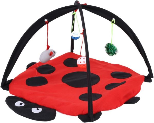 Cat Play Mat, Foldable Cat Activity Center with Hanging Toy Balls Mouse Multifunctional Pet Tent Bed for Cats Kitten Exercise Napping