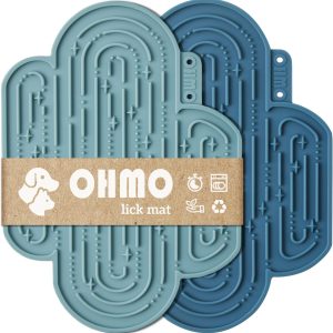 OHMO Licky Mats for Dogs and Cats 2 Pcs Cactus Silicone Lick Mats with Suction Cups for Pet Anxiety Relief, Dog Slow Feeding(Dark Blue&Light Blue)