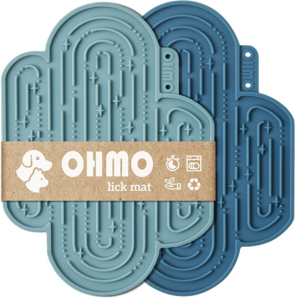 OHMO Licky Mats for Dogs and Cats 2 Pcs Cactus Silicone Lick Mats with Suction Cups for Pet Anxiety Relief, Dog Slow Feeding(Dark Blue&Light Blue)