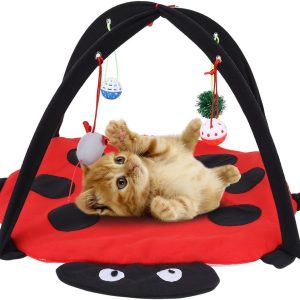 Pet Kitten Cat Interactive Activity Toys Foldable Cat Activity Play Mat Tent Kitten Amusement Park Pet Play Bed Hammock Multifunction Pet Bed with Hanging Toy Balls