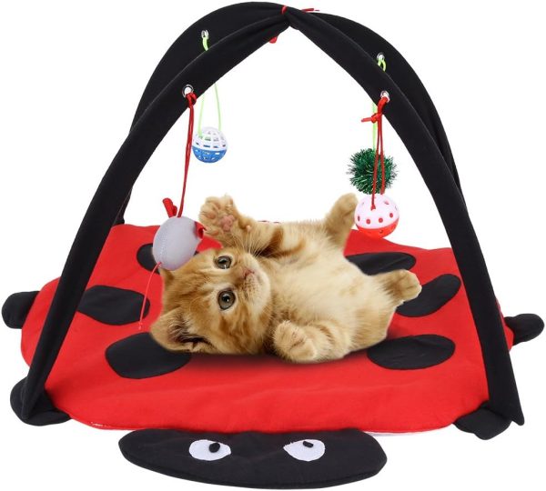 Pet Kitten Cat Interactive Activity Toys Foldable Cat Activity Play Mat Tent Kitten Amusement Park Pet Play Bed Hammock Multifunction Pet Bed with Hanging Toy Balls