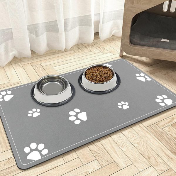 Mavicen Pet Feeding Placemat Mat, 43 * 75cm Large Dog Feeding Mats for Floors Waterproof, Easy Clean Washable Cat Food Mat, Personalised Dog Mats for Food and Water Bowls, Light Gray