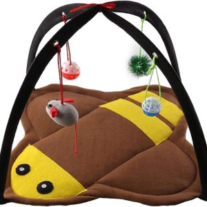 Pet Cat Bed, Cat Activity Center, Cat Kitten Play Tent Mat Bed, Kitten Play Mat Hammock with Hanging Mouse Bell Balls, Helping Cats Get Exercise