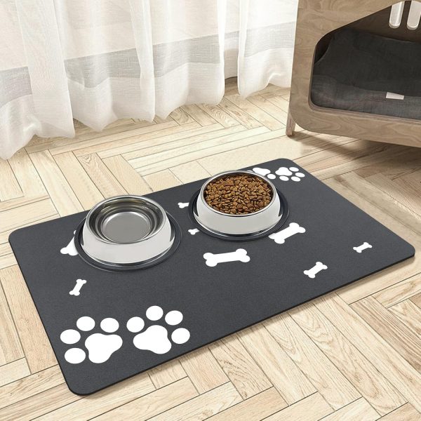 Mavicen Diatomite Pet Feeding Mat, Super Absorbent Pet Food Placemat, Non-slip Cat and Dog Slow Feeder Mat, Pet Friendly & Durable Dog Food Mats for Floors （Dark Gray, 30 * 50cm)