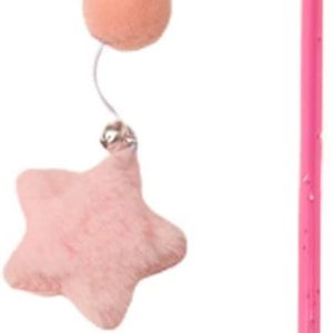 2 Pcs Pink Cat Stick Toy Elastic Rope Plush Ball Star Pendant Bite-Resistant Comfortable Grip Relieve Boredom Handmade Kitten Teaser Wand Cat Mice and Animals Toys