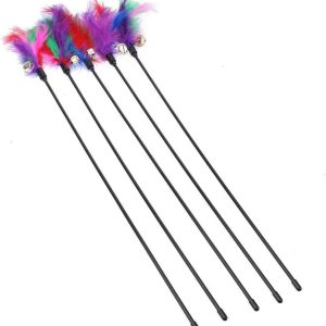 5pcs Cat Feather Toys Cat Wand Interactive Stick Toy Wire Chaser Wand Interactive Feather Cat Toy for Cat Kitten Pet (63cm)