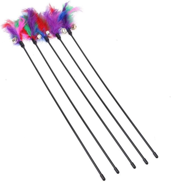 5pcs Cat Feather Toys Cat Wand Interactive Stick Toy Wire Chaser Wand Interactive Feather Cat Toy for Cat Kitten Pet (63cm)