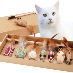 7 Pieces Cat Pet toys, Cat Toys Gift Box, Cat Feather Toys Set, Cat Interactive Wand Toy Set, Cat Toys, 7 Different Toys, Used to Tease and Interact with Cats