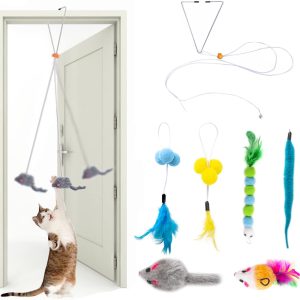 AWAVM 7 Pcs Self-Play Hanging Door Cat Toys for Indoor,Interactive Cat Toys Mouse for Hunting Exercise Cat Boredom Breakers(Colour Random)