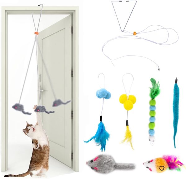 AWAVM 7 Pcs Self-Play Hanging Door Cat Toys for Indoor,Interactive Cat Toys Mouse for Hunting Exercise Cat Boredom Breakers(Colour Random)