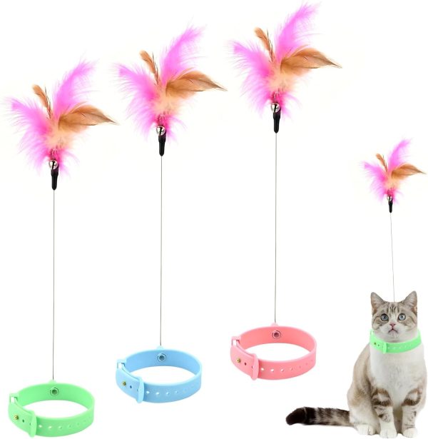 Bekecidi 3-Pack Cat Teasing Collars | Exciting Feather Wand Toys with Bell | Perfect for Indoor Play & Exercise | Adjustable, Comfortable, and Safe for Cats & Kittens