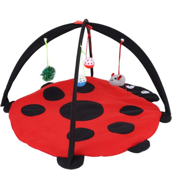 Cat Activity Play Mat Tent Multi Function Pet Bed, Cat Activity Center with Hanging Toy Balls Natural Sisal Cat Scratch Mats Horizontal Cat Floor Scratching Pad Rug