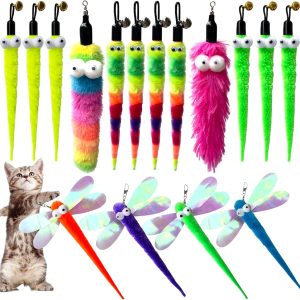 Cat Worm Toy Refills Cats Teaser Toys Cat Wand Refill Wand Replacement Cat Wand Attachments Cat Fishing Pole Toy Refill 16Pcs Cat Worms Refill,Cat Wand Toy Assorted Teaser Refills