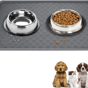 Dog Bowl Mat, 30 * 48cm Dog food mat, Durable Dog Feeding Mat, Dog Mat for Bowls Used to Provide Pet Food Such As Dog Food and Cat Food for Animals(Grey)