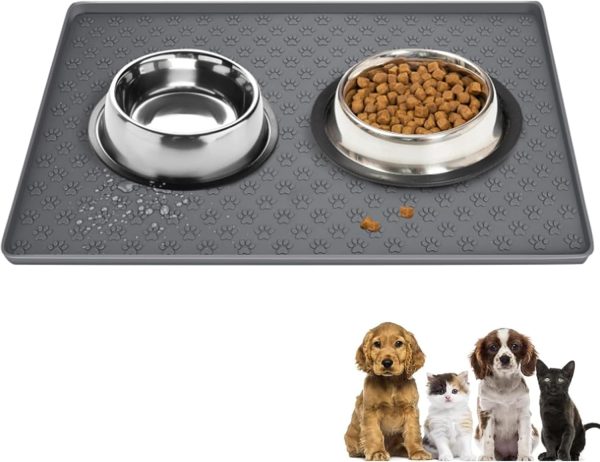 Dog Bowl Mat, 30 * 48cm Dog food mat, Durable Dog Feeding Mat, Dog Mat for Bowls Used to Provide Pet Food Such As Dog Food and Cat Food for Animals(Grey)