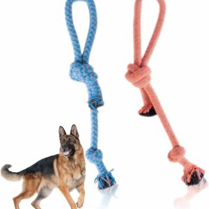 Dog Toy Heavy Duty Doggy Rope Tug Chew Toy Aggressive Chewer Tug Playtime And Training Cotton Rope Interactive Toy For Chewing Cleaning Teeth Gums Pet Accessories Assorted Colours 35.5cm (1Pc)