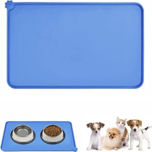 Emwel Dog Food Mat, Silicone Dog Bowl Mat, Non-Slip Cat And Dog Feeding Mat, Waterproof Dog Placemat L (47 * 30)