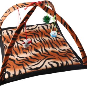 Esenlong Cat Activity Center, Tiger Pattern Kitten Play Mat, Cat Activity Center with Hanging Toys Pet Supplies