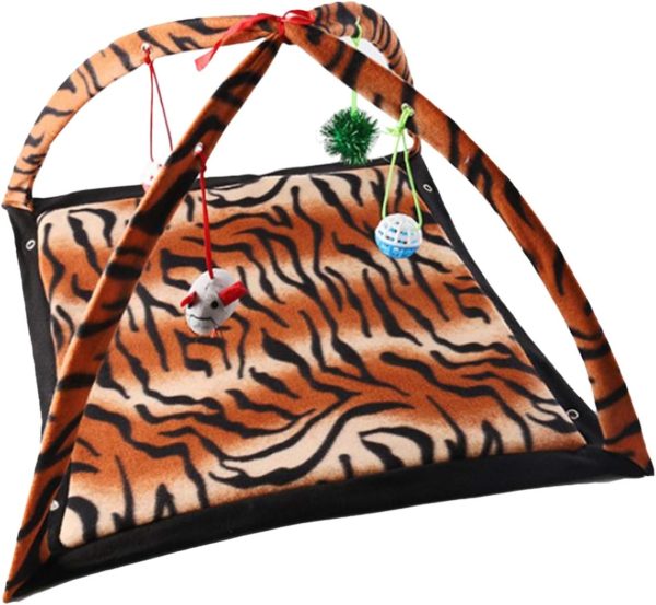 Esenlong Cat Activity Center, Tiger Pattern Kitten Play Mat, Cat Activity Center with Hanging Toys Pet Supplies