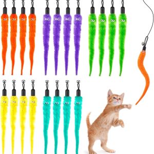 FAURAPMNG 20 Pcs Cat Worm Replacement Toy, Interactive Cat Wand Toy Refills, Assorted Teaser Refills with Bells, Kitten Wands Toy for Indoor Cats Training Exerciser